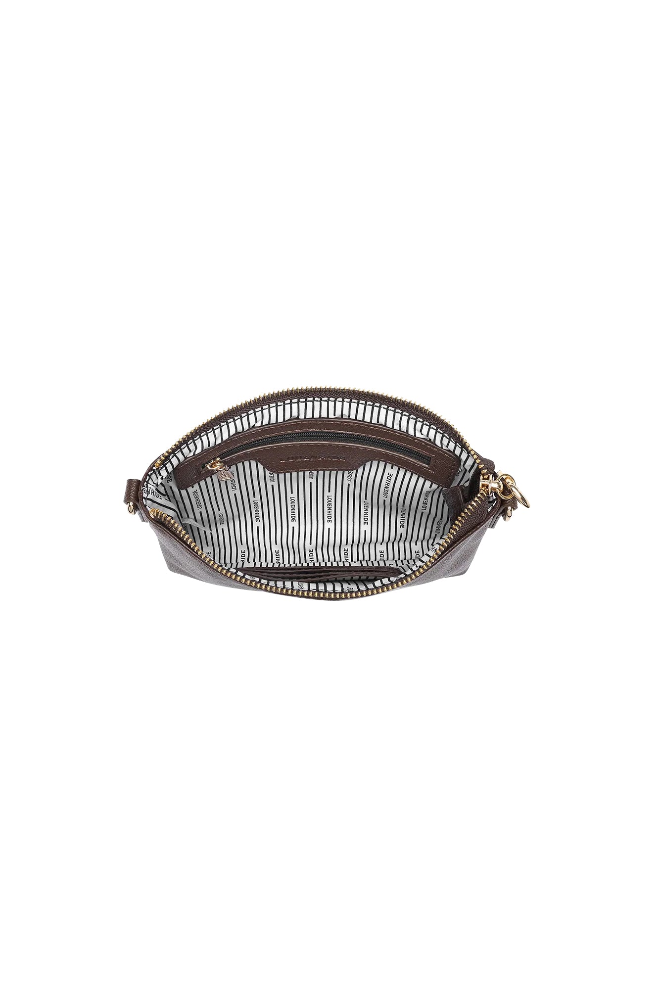 Product shot of the Baby Sophie Crossbody Bag in colour Chocolate, detail