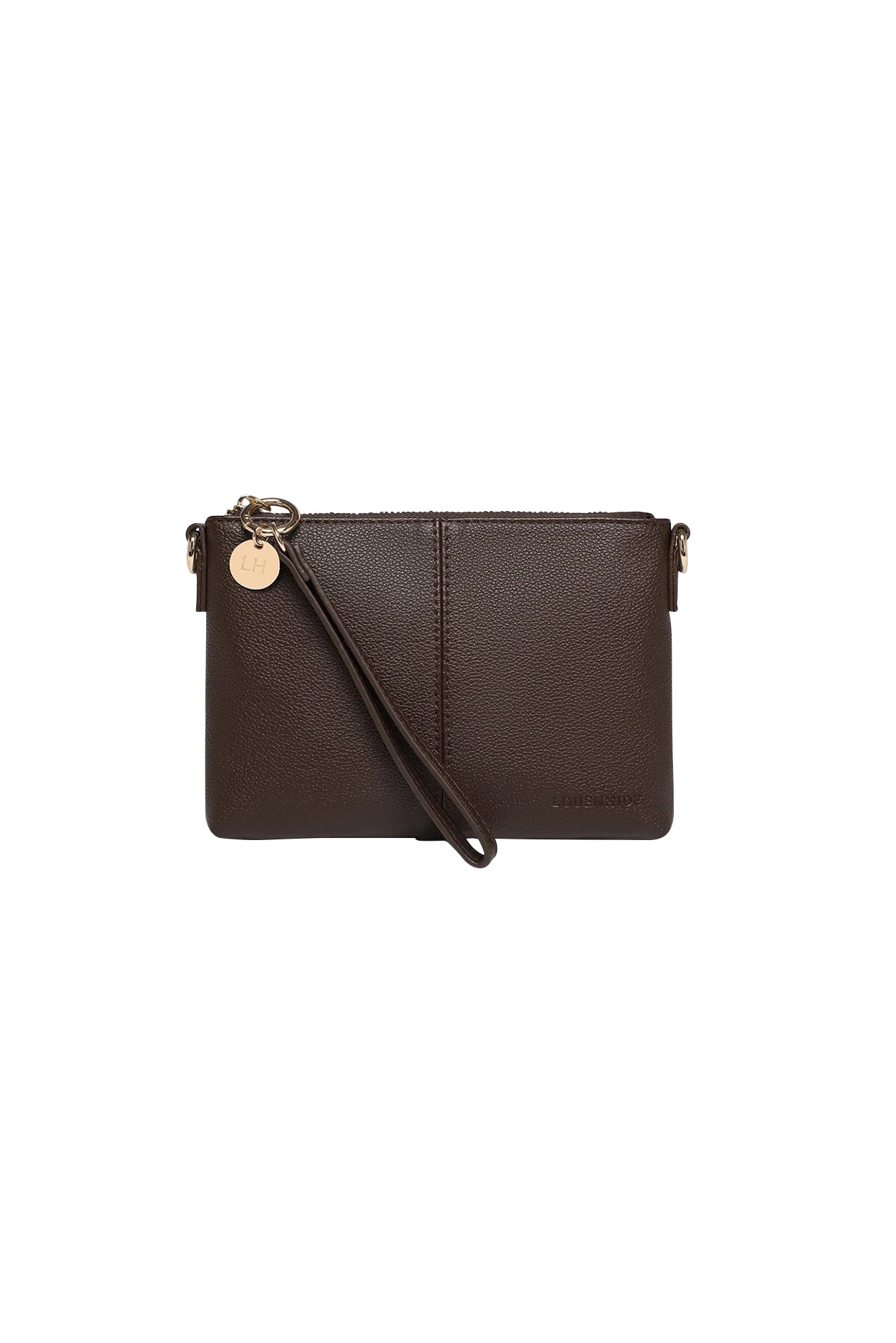 Product shot of the Baby Sophie Crossbody Bag in colour Chocolate, detail