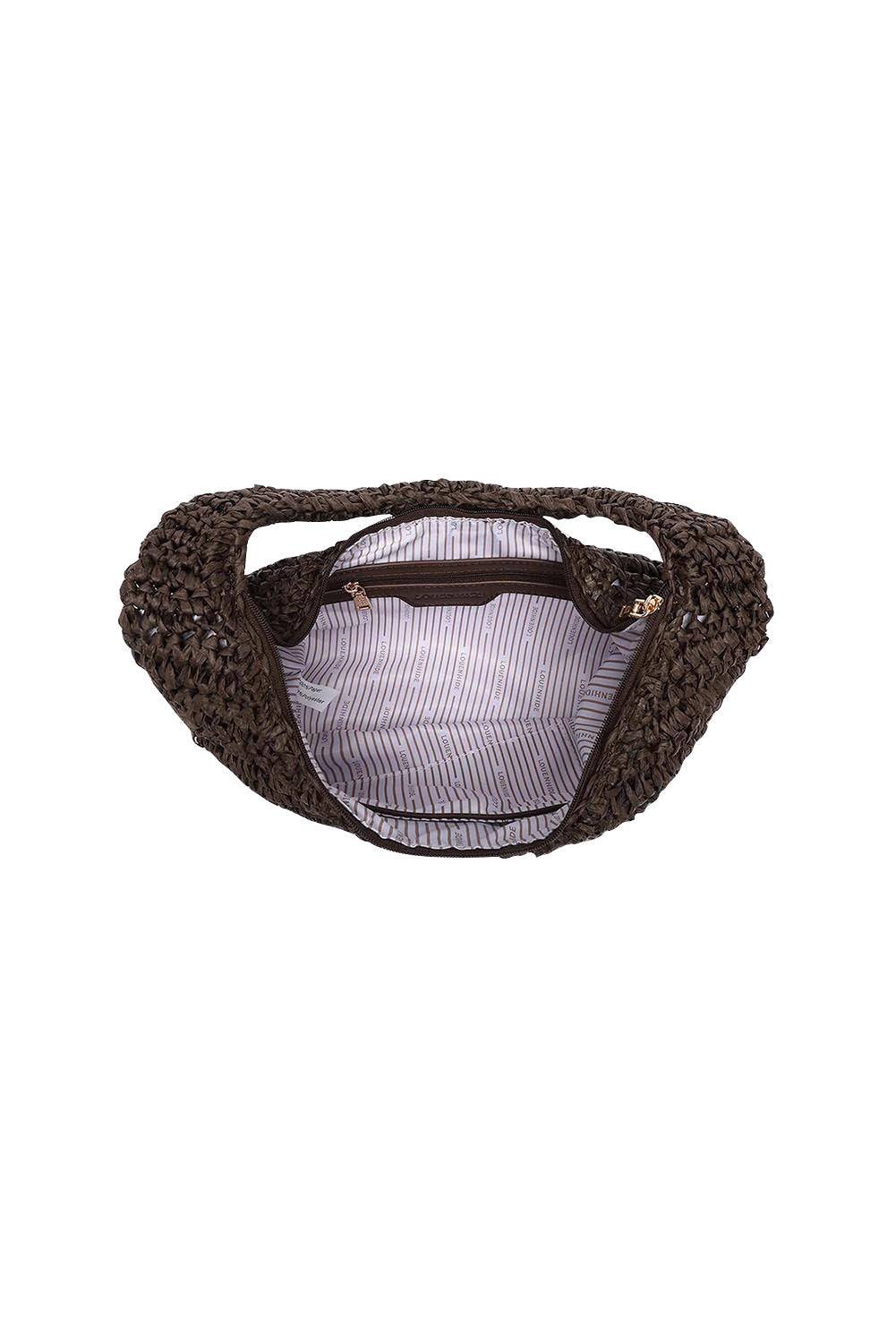 Product shot of the Nellie Woven Handbag in colour Chocolate, detail