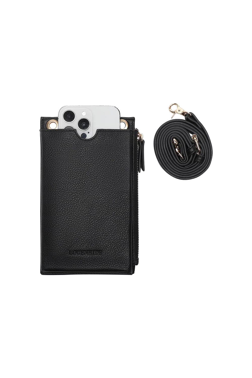 Product shot of the Suki Phone Bag in colour Black (Black), detail