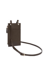 Product shot of the Suki Phone Bag in colour Chocolate, detail