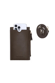Product shot of the Suki Phone Bag in colour Chocolate, detail