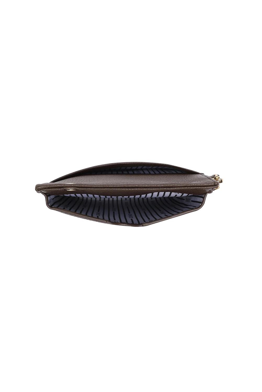 Product shot of the Suki Phone Bag in colour Chocolate, detail