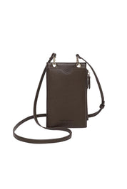 Product shot of the Suki Phone Bag in colour Chocolate, from the front
