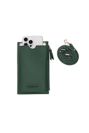 Product shot of the Suki Phone Bag in colour Forestgrn (Green), detail