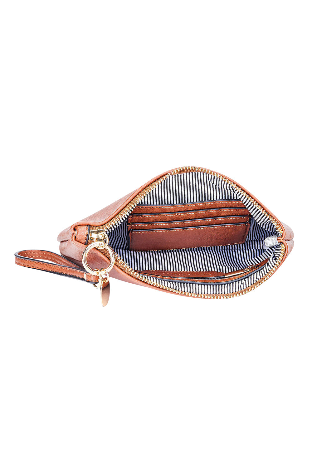 Product shot of the Baby Gracie Clutch in colour Tan, detail