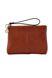 Product shot of the Baby Gracie Clutch in colour Tan, from the front