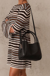 Product shot of the Steffie Mini Tote Bag - Black in colour Black, showing detail