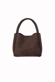 Product shot of the Steffie Suedette Mini Tote Bag in colour Chocolate, from the back