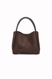 Product shot of the Steffie Suedette Mini Tote Bag in colour Chocolate, detail