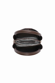 Product shot of the Steffie Suedette Mini Tote Bag in colour Chocolate, detail