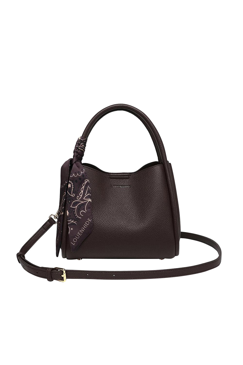 Product shot of the Steffie Suedette Mini Tote Bag - Chocolate in colour Chocolate, from the front