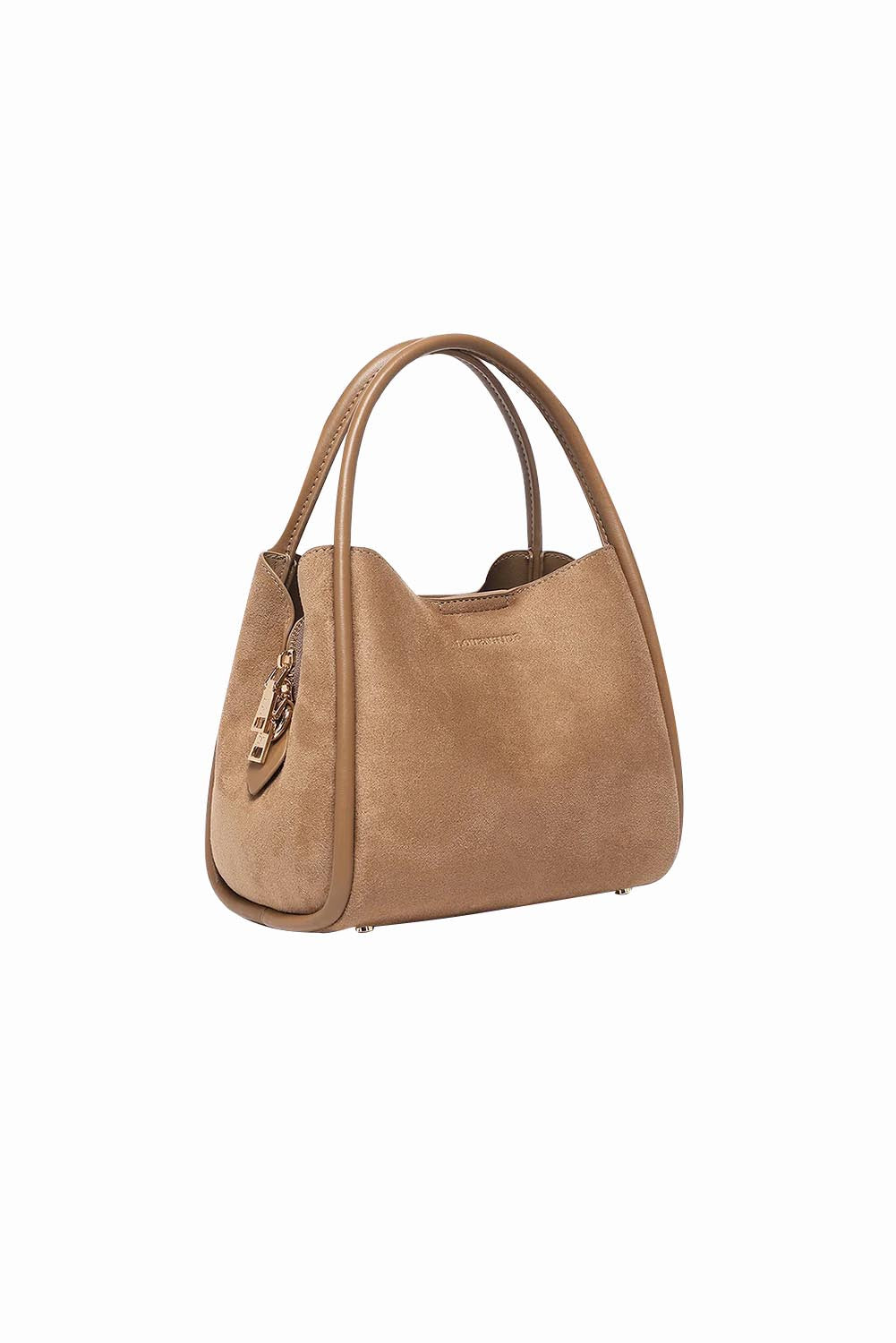 Product shot of the Steffie Suedette Mini Tote Bag in colour Honey, detail