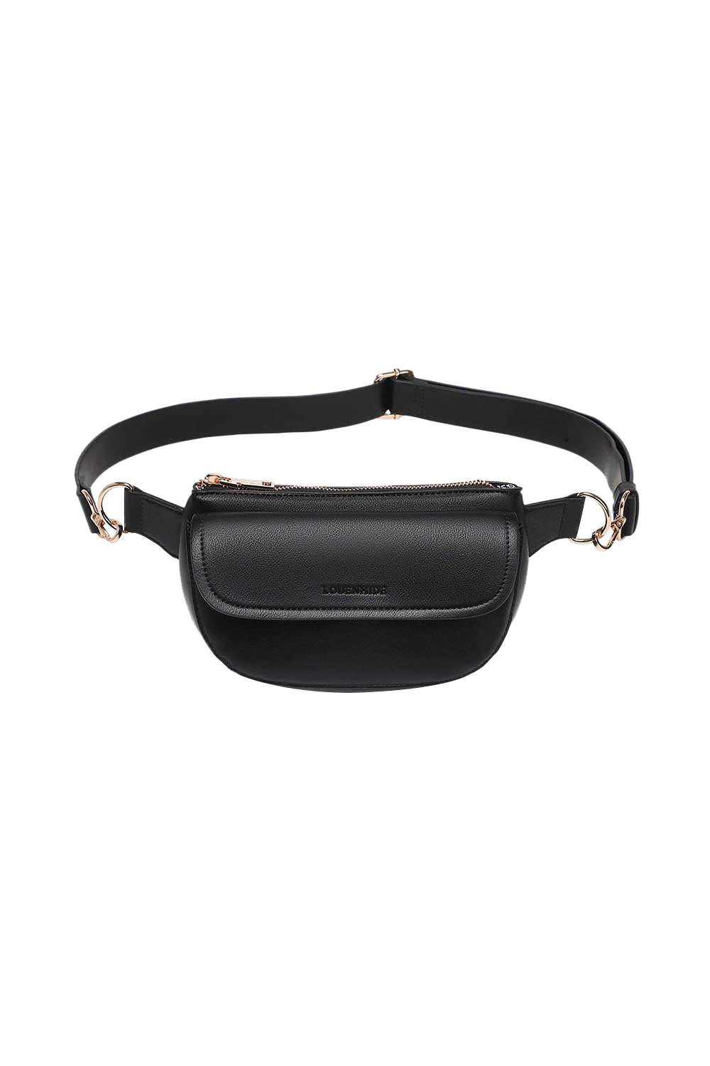 Product shot of the Lola Belt Bag - Black in colour Black, from the front