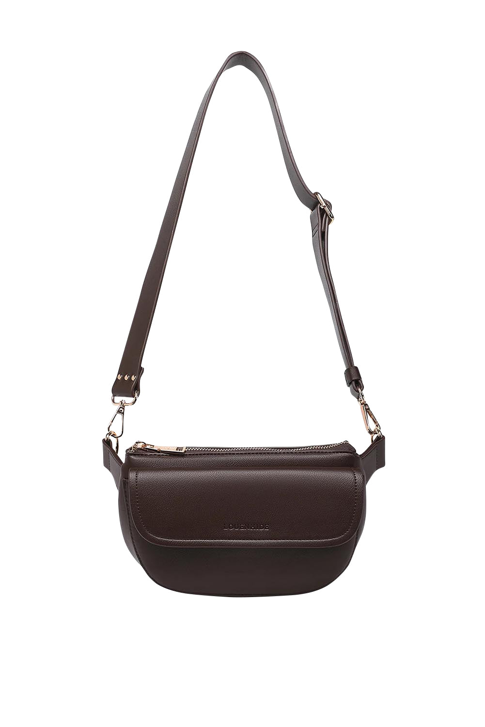 Product shot of the Lola Belt Bag - Chocolate in colour Chocolate, showing detail