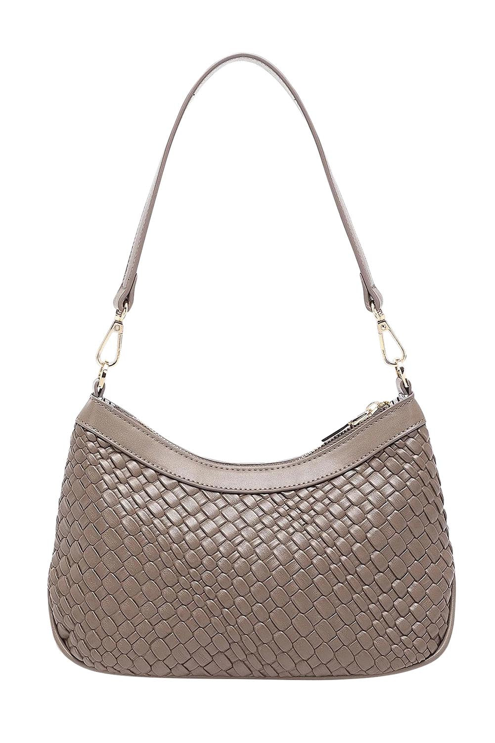 Product shot of the Lucia Woven Shoulder Bag in colour Chocolatew, from the back