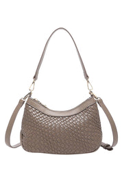 Product shot of the Lucia Woven Shoulder Bag in colour Chocolatew, from the front