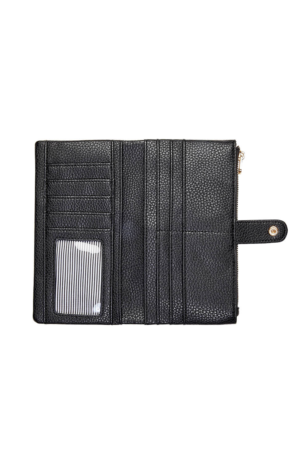 Product shot of the Stella Fold Over Wallet in colour Black (Black), detail