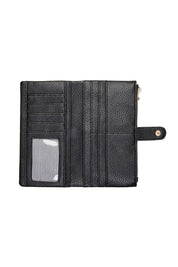 Product shot of the Stella Fold Over Wallet in colour Black (Black), detail