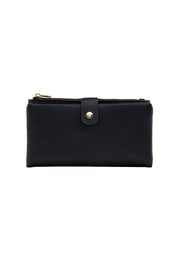 Product shot of the Stella Fold Over Wallet in colour Black (Black), from the front