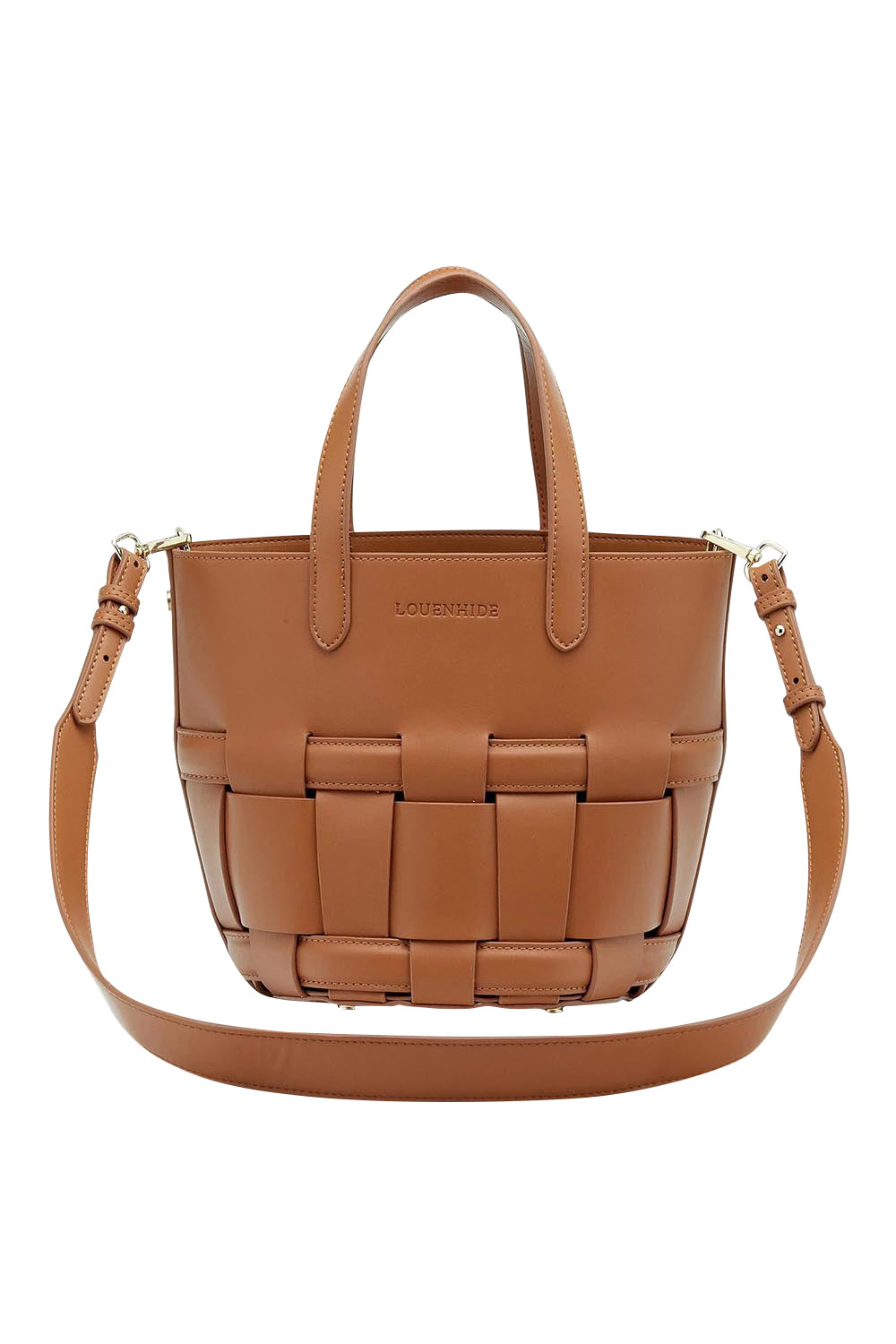 Product shot of the Bettina Bucket Bag in colour Tan, from the front
