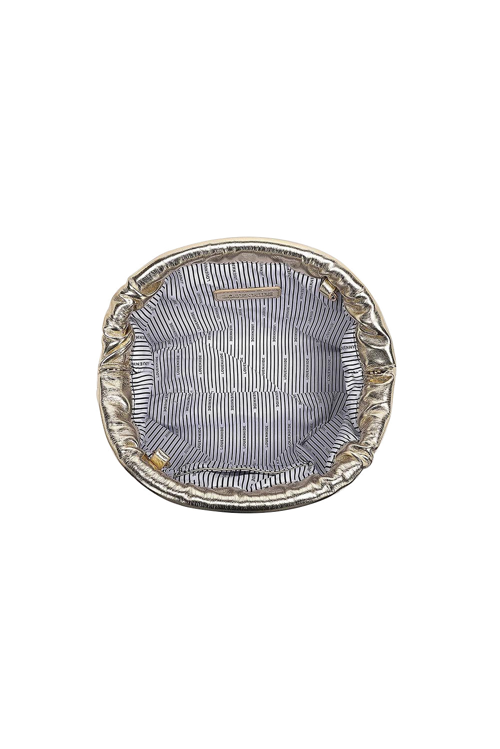 Product shot of the Lotus Clutch Bag in colour Gold (Metallics), detail