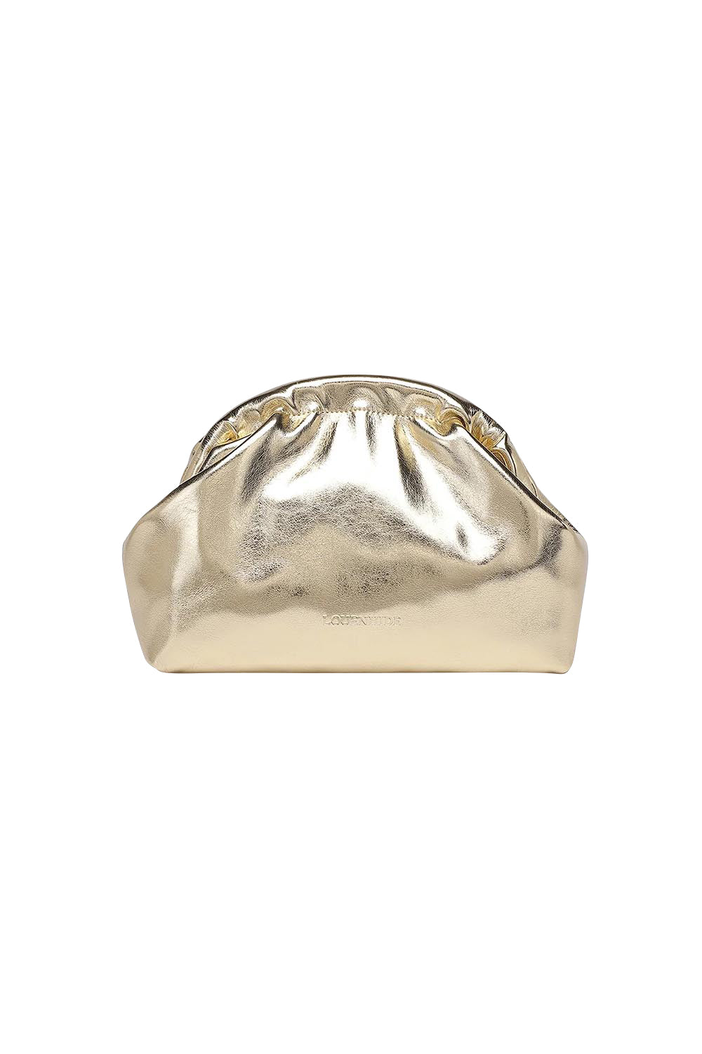 Product shot of the Lotus Clutch Bag in colour Gold (Metallics), from the front