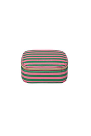Product shot of the Suzie Stripe Jewellery Box - Greenpinkstripe in colour Greenpinkstripe, from the front