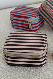 Product shot of the Suzie Stripe Jewellery Box - Pinkchocstripe in colour Pinkchocstripe, from the front