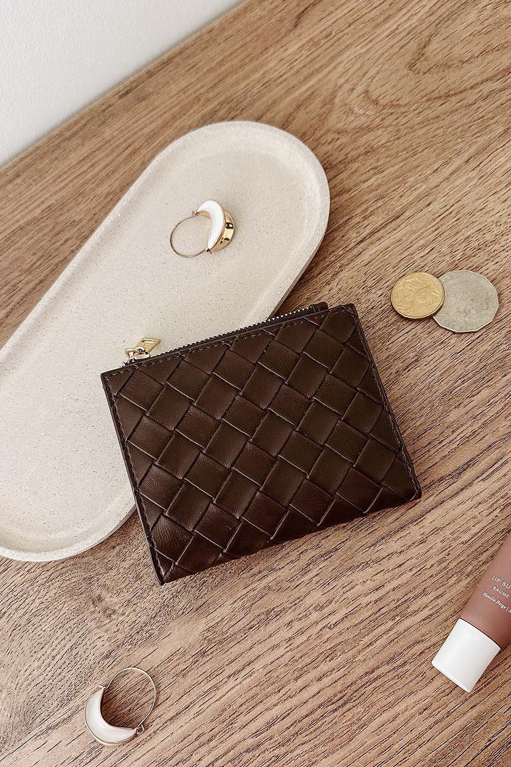 Product shot of the Lily Wallet - Chocolate in colour Chocolate, from the front