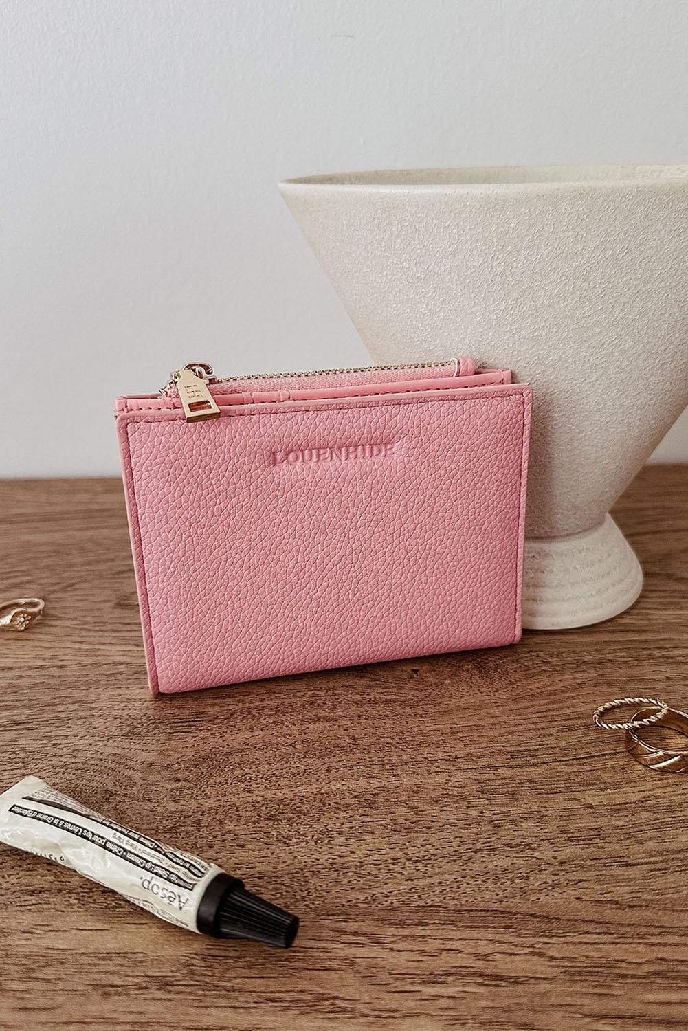 Product shot of the Lily Wallet - Pink in colour Pink, from the front
