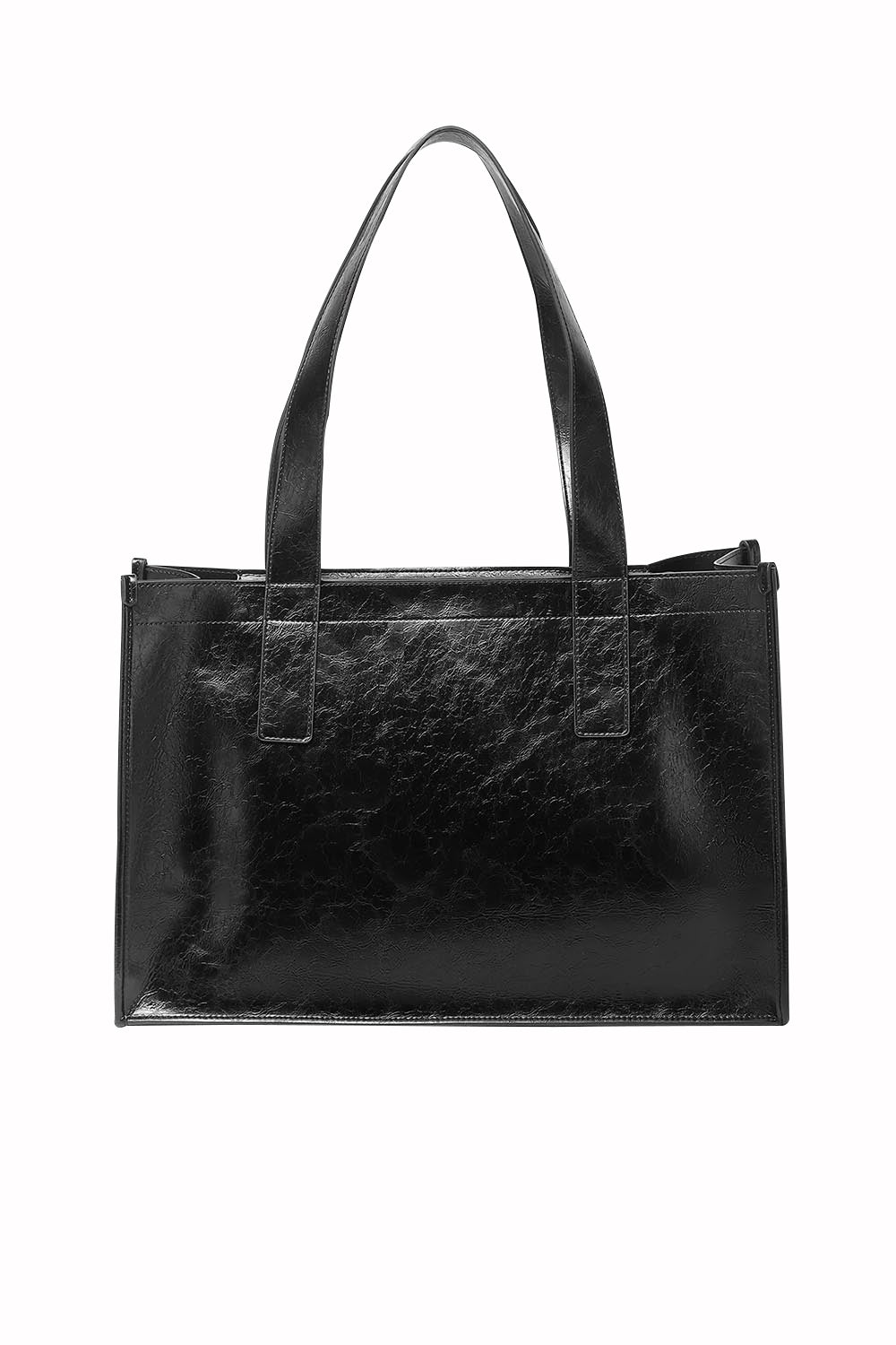 Product shot of the Riley Tote Bag in colour Blackpaten (Black), from the back