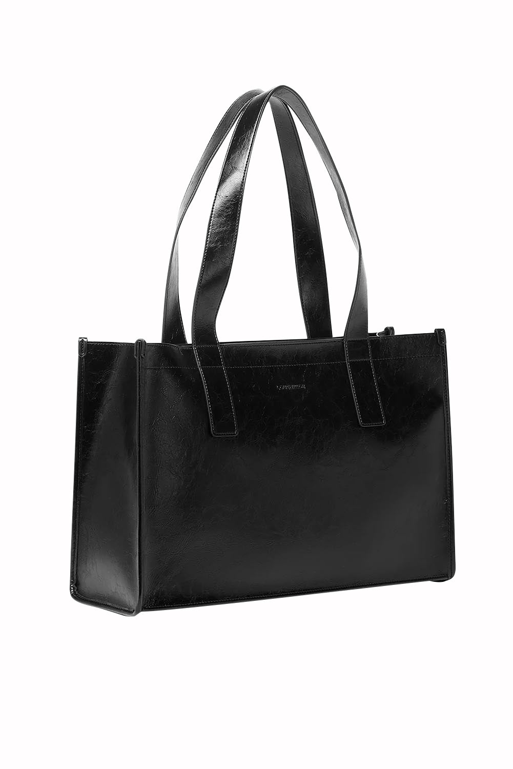 Product shot of the Riley Tote Bag in colour Blackpaten (Black), detail