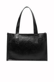 Product shot of the Riley Tote Bag in colour Blackpaten (Black), from the front