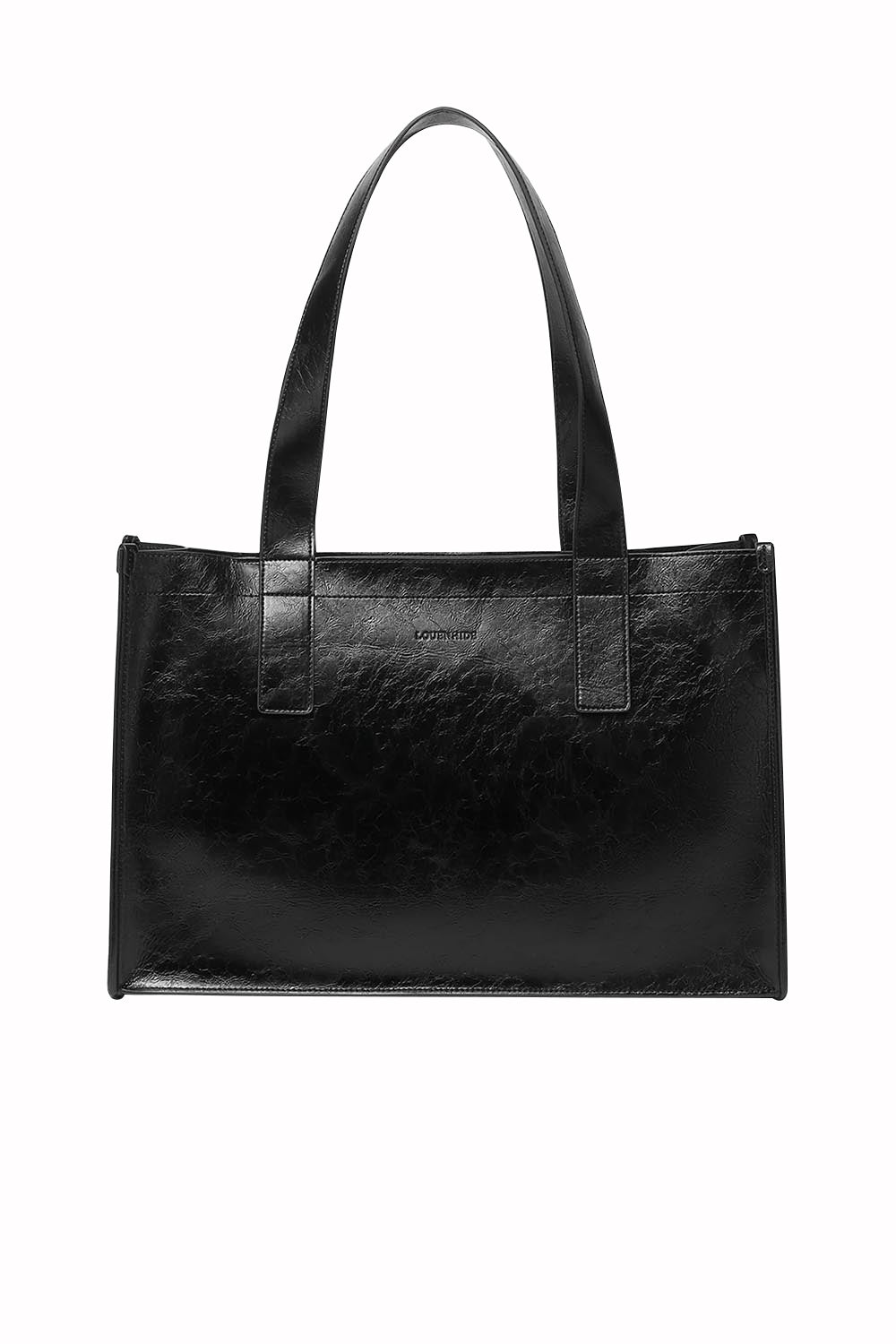 Product shot of the Riley Tote Bag in colour Blackpaten (Black), from the front