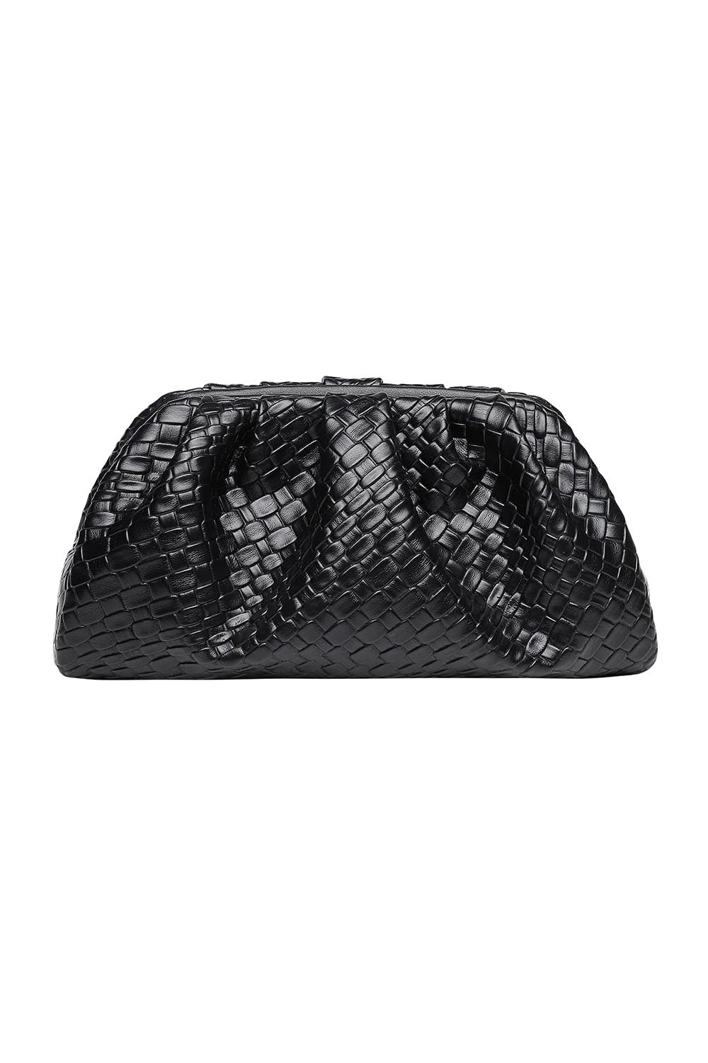 Product shot of the Macy Woven Clutch in colour Black (Black), from the back