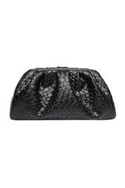 Product shot of the Macy Woven Clutch in colour Black (Black), from the back