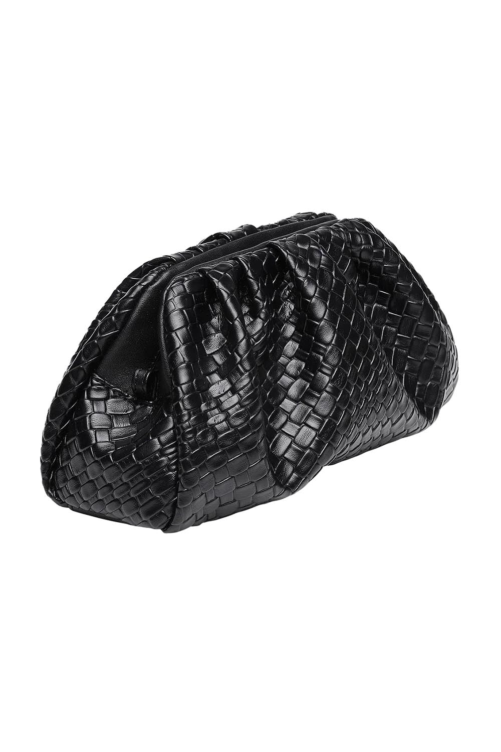 Product shot of the Macy Woven Clutch in colour Black (Black), detail