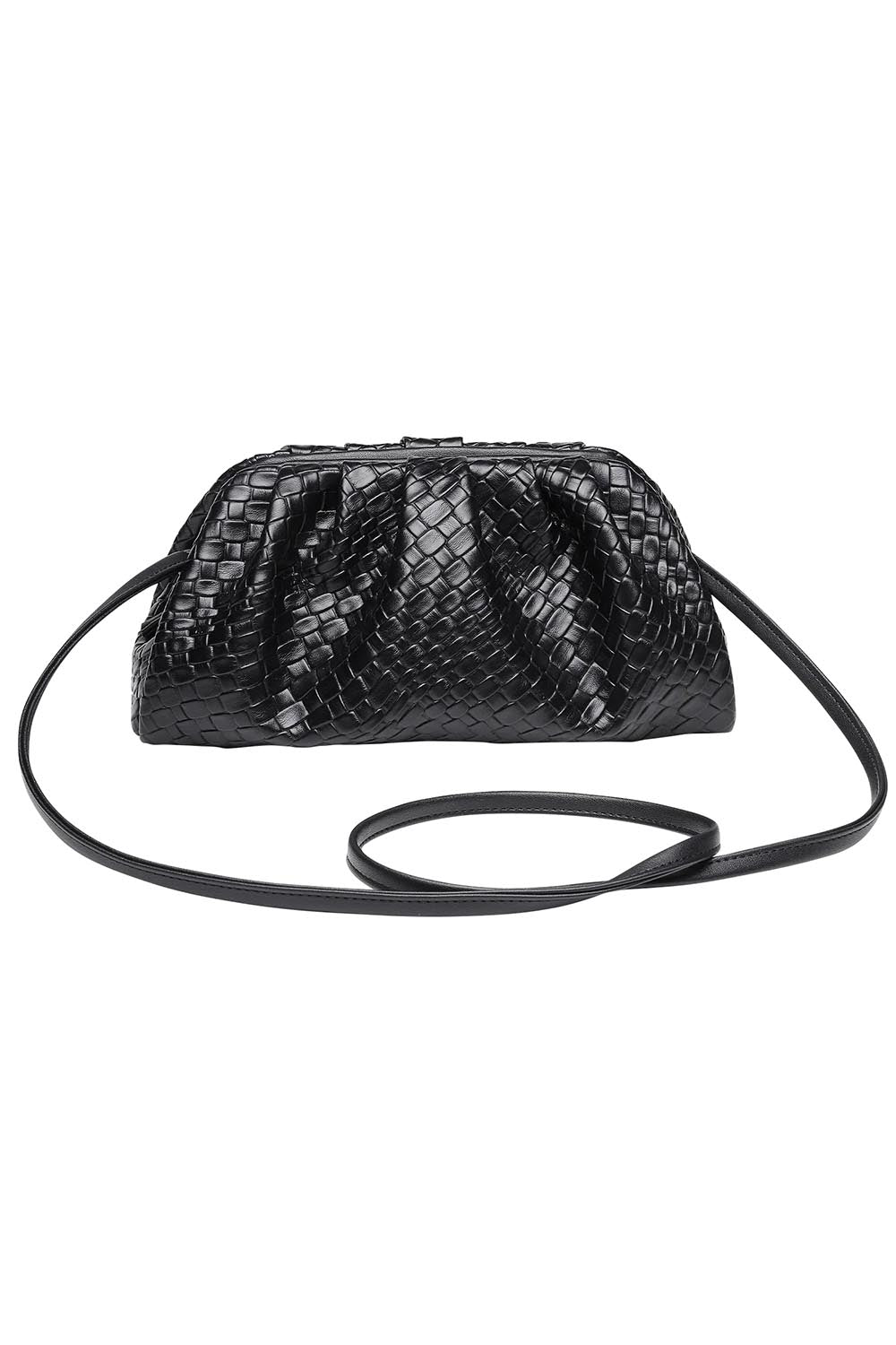 Product shot of the Macy Woven Clutch in colour Black (Black), detail