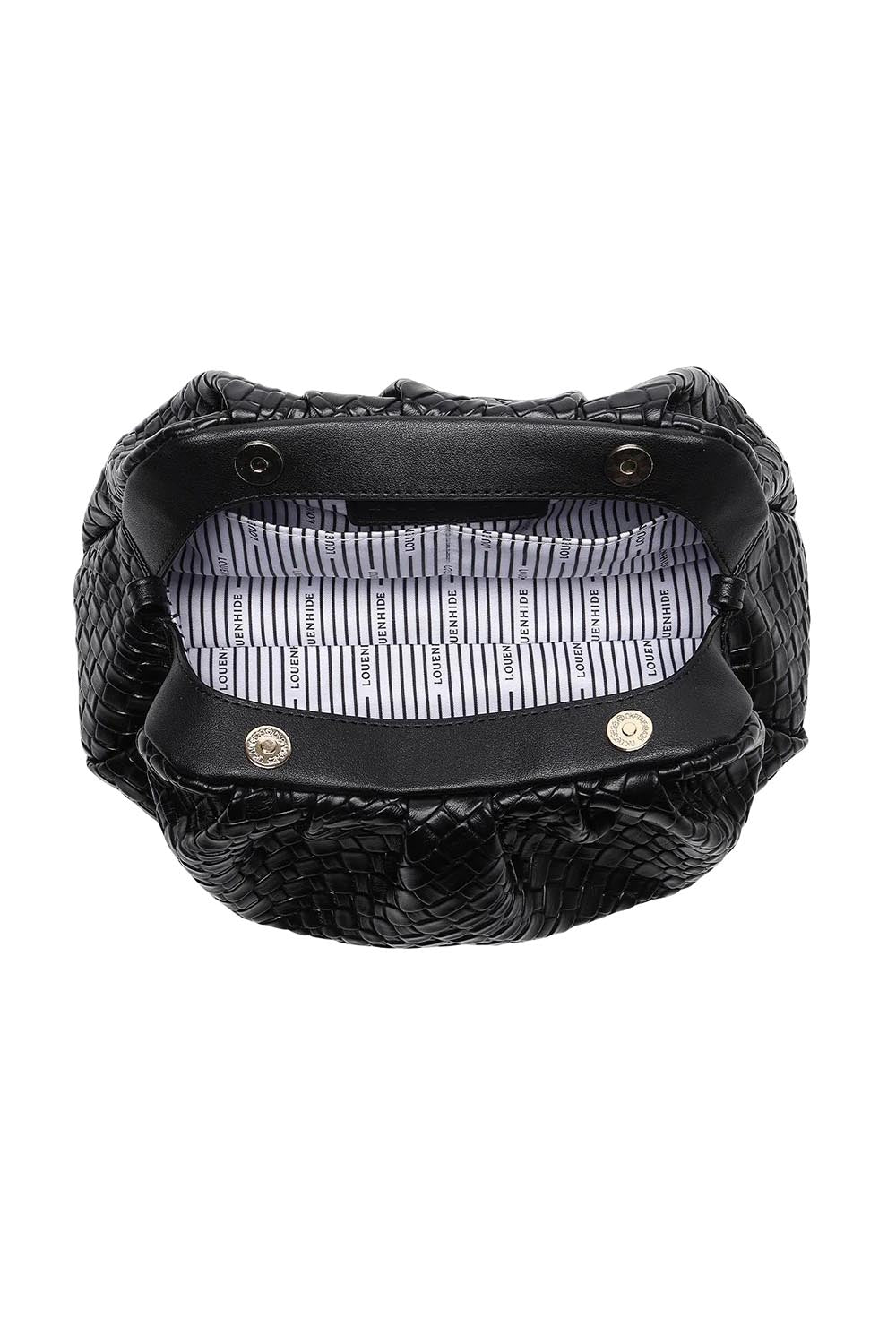 Product shot of the Macy Woven Clutch in colour Black (Black), detail