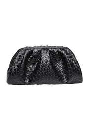 Product shot of the Macy Woven Clutch in colour Black (Black), from the front