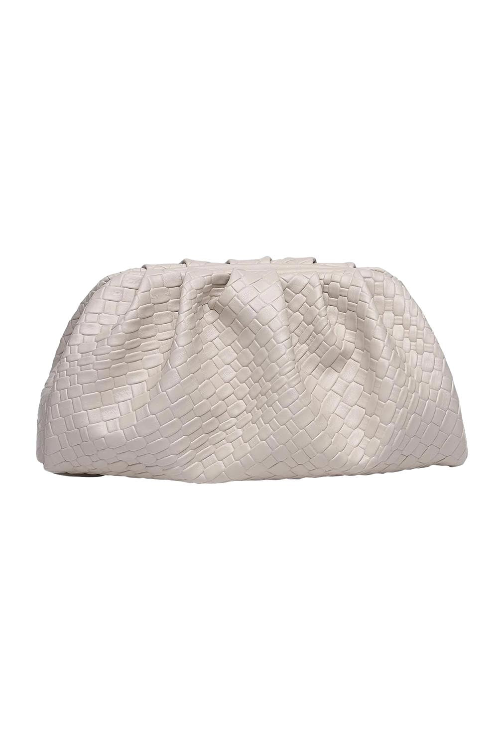 Product shot of the Macy Woven Clutch in colour Malt, from the back