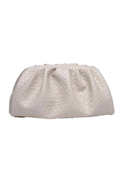 Product shot of the Macy Woven Clutch in colour Malt, from the back