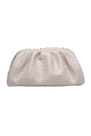 Product shot of the Macy Woven Clutch in colour Malt, from the front