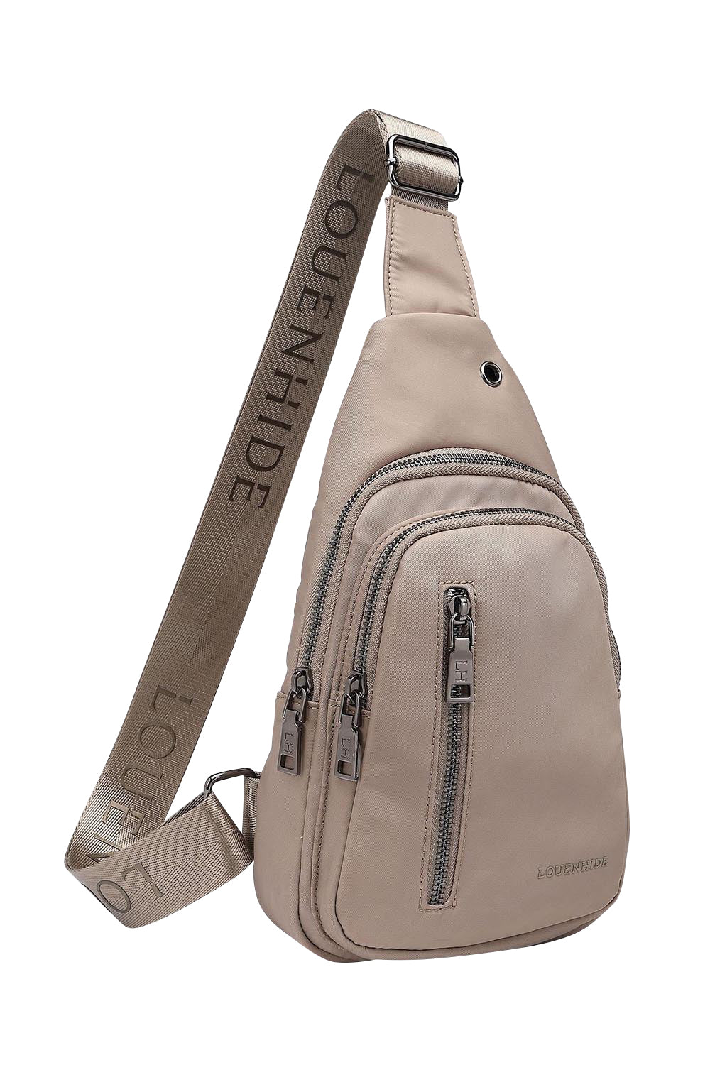 Product shot of the Boyd Nylon Sling Bag in colour Beige, detail