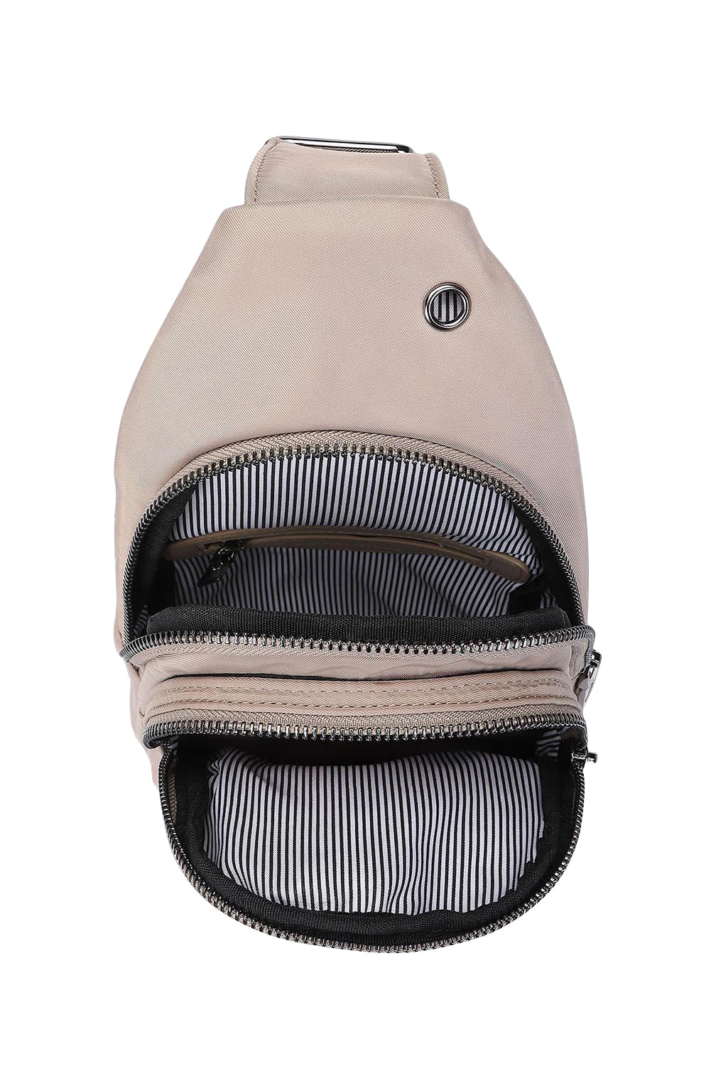 Product shot of the Boyd Nylon Sling Bag in colour Beige, detail