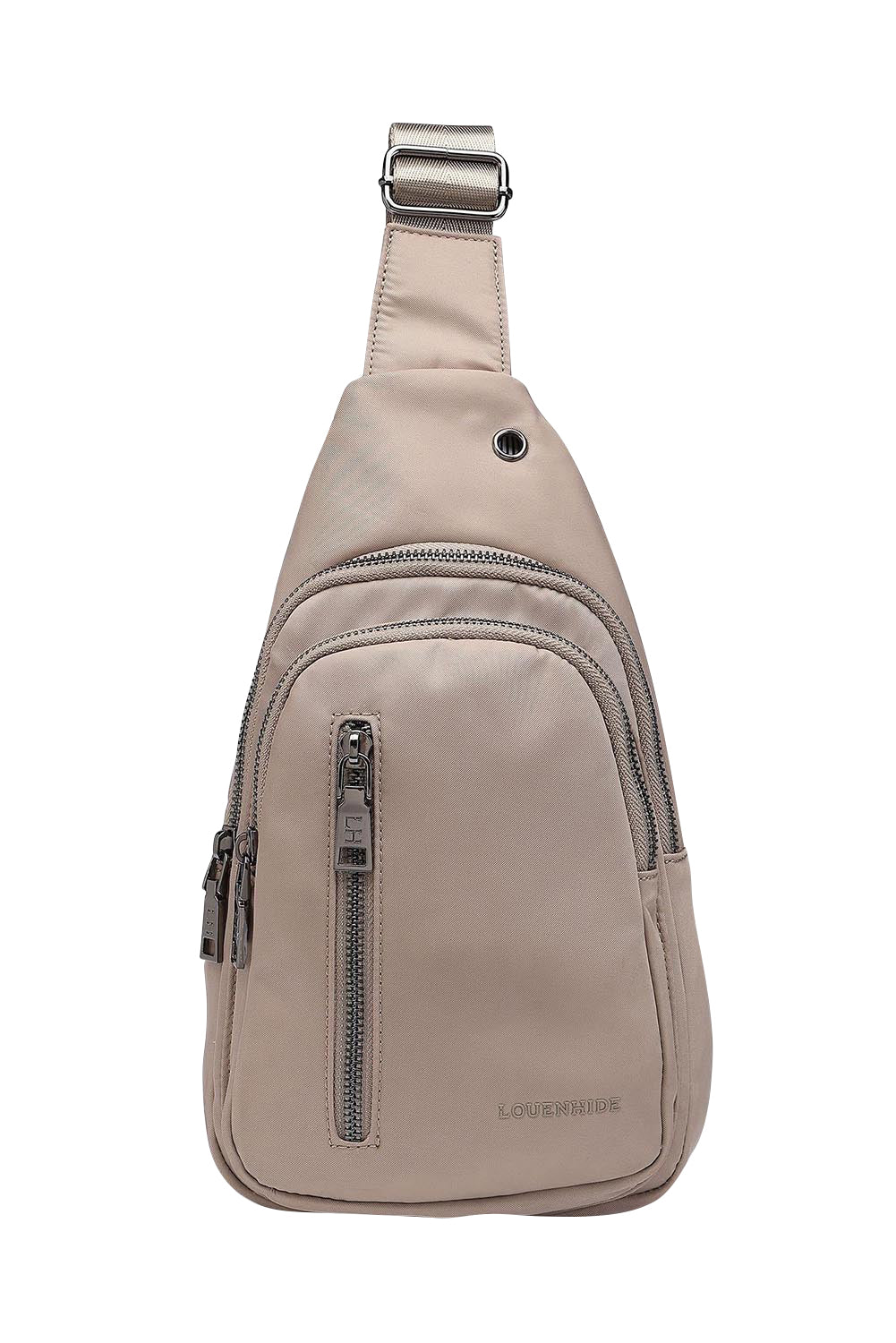 Product shot of the Boyd Nylon Sling Bag in colour Beige, detail