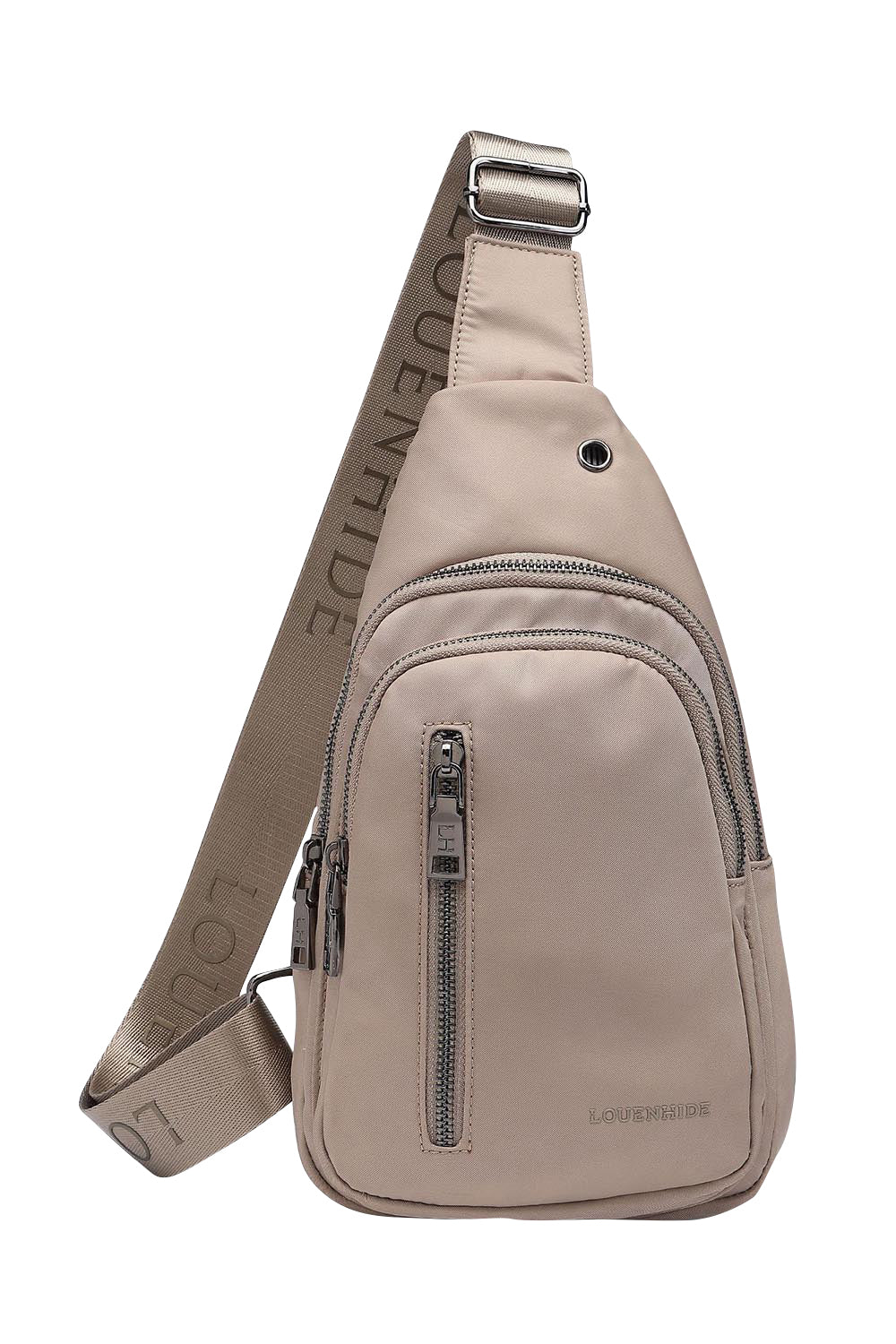 Product shot of the Boyd Nylon Sling Bag in colour Beige, from the front