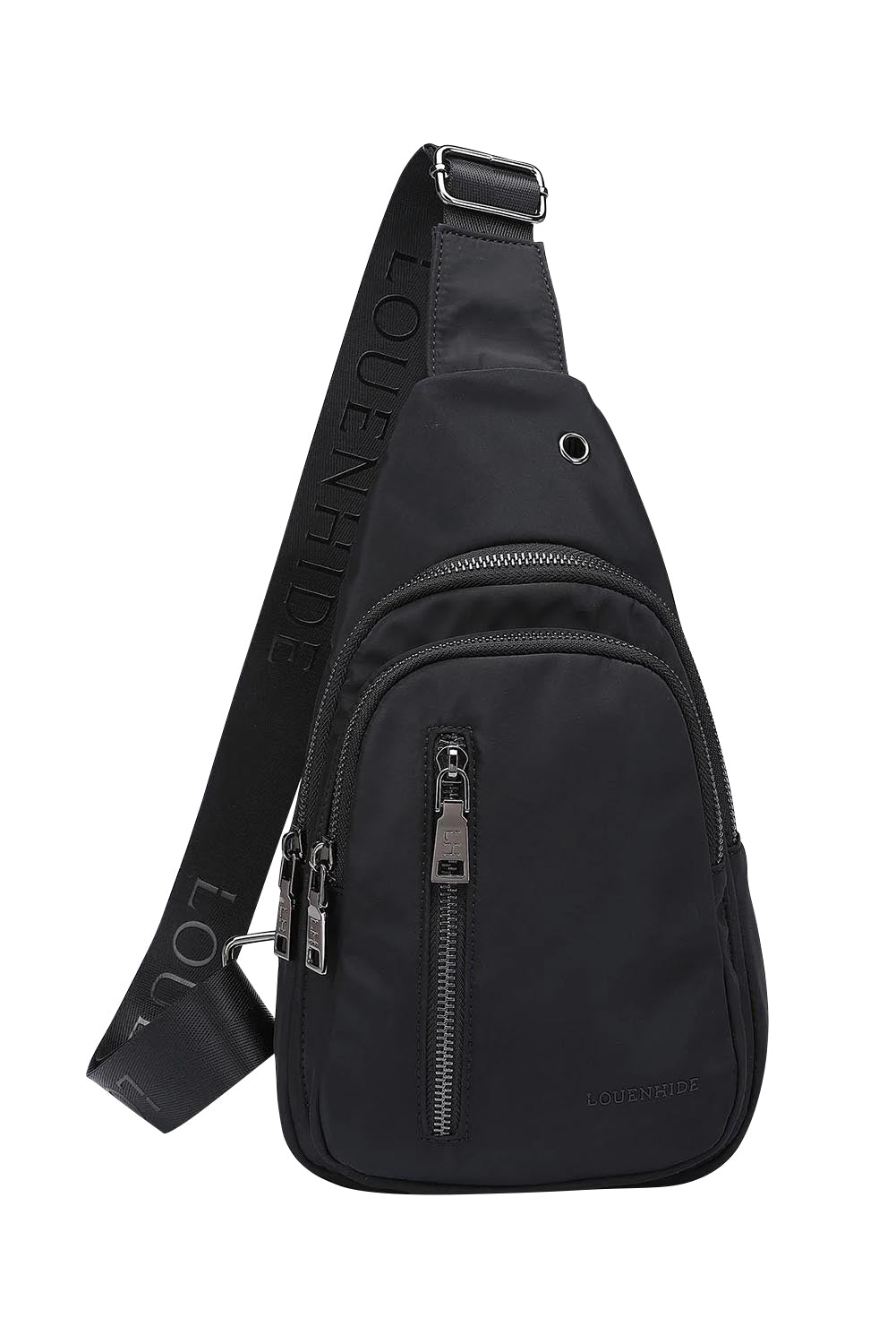 Product shot of the Boyd Nylon Sling Bag in colour Black (Black), from the front
