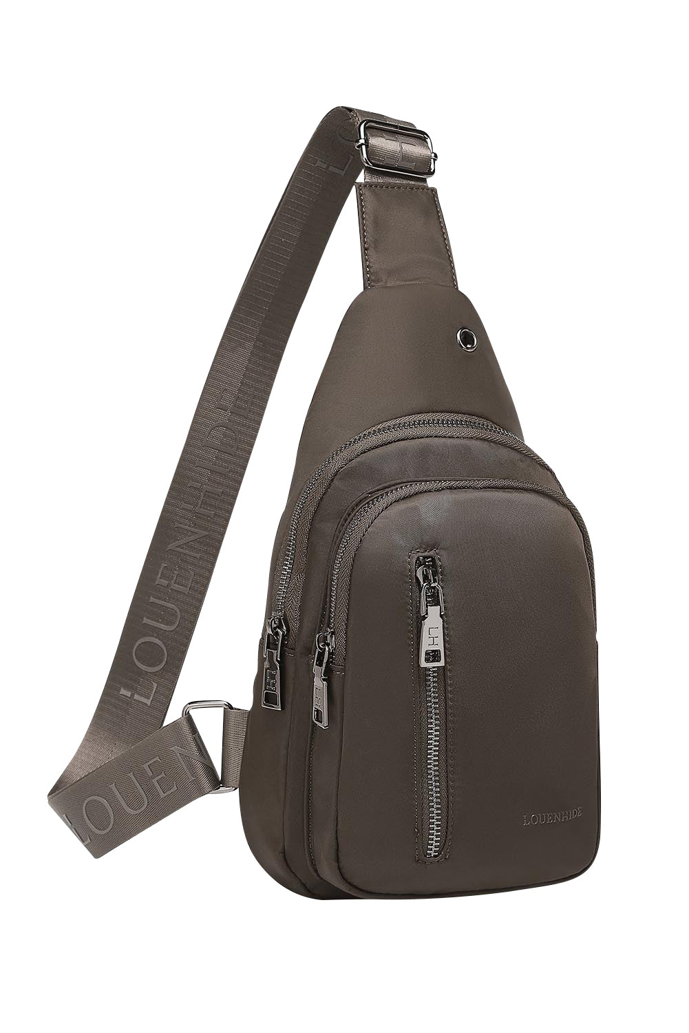 Product shot of the Boyd Nylon Sling Bag in colour Chocolate, detail
